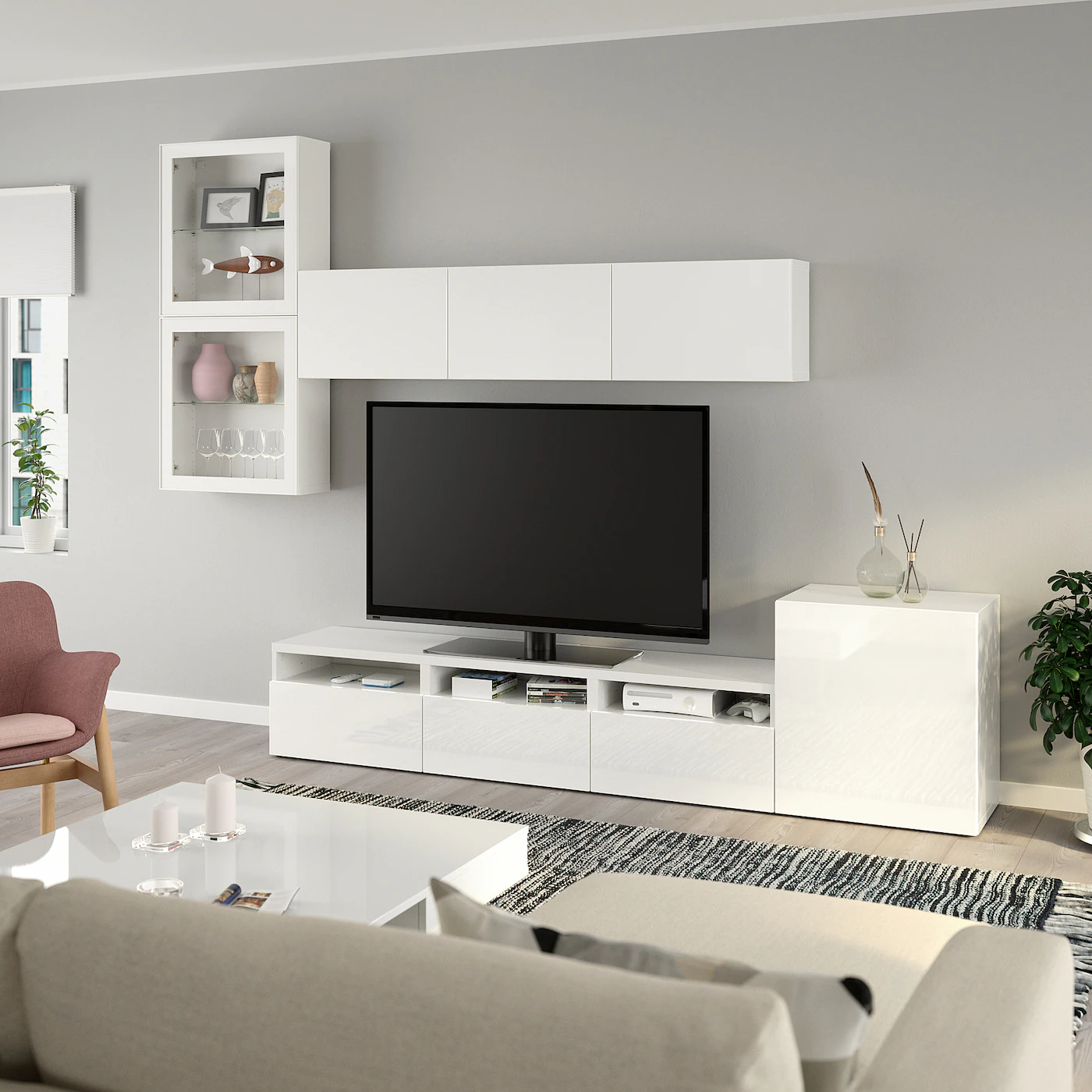 IKEA BESTÅ TV Storage Combination/glass Doors White/Selsviken High Gloss/white Clear Glass 118 1/8x16 1/2x83 1/8 " Blackbrown/hanviken Blackbrown Clear Glass 7 IKEA BESTÅ TV Storage Combination/glass Doors White/Selsviken High Gloss/white Clear Glass 118 1/8x16 1/2x83 1/8 " Blackbrown/hanviken Blackbrown Clear Glass - Image 5