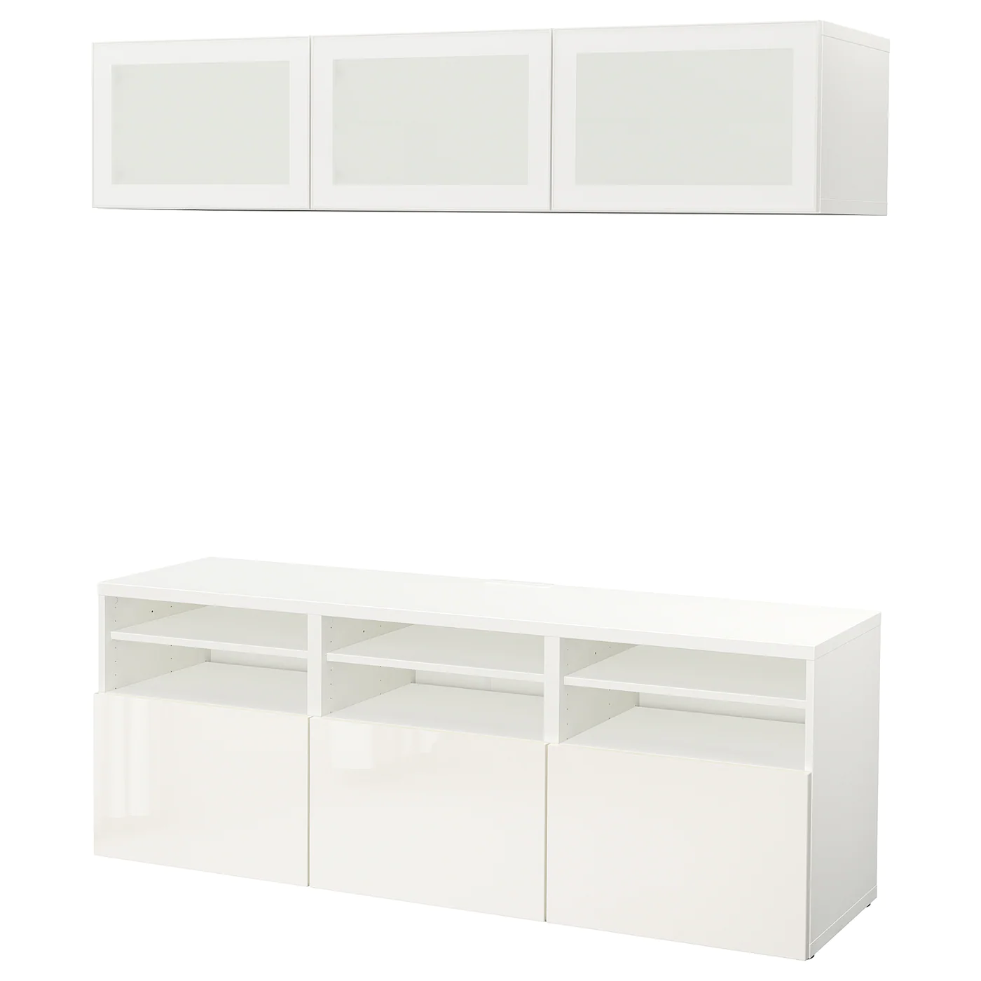 IKEA BESTÅ TV Storage Combination/glass Doors White/Selsviken Highgloss/white Frosted Glass 70 7/8x16 1/2x75 5/8 " Blackbrown/hanviken Blackbrown Clear Glass