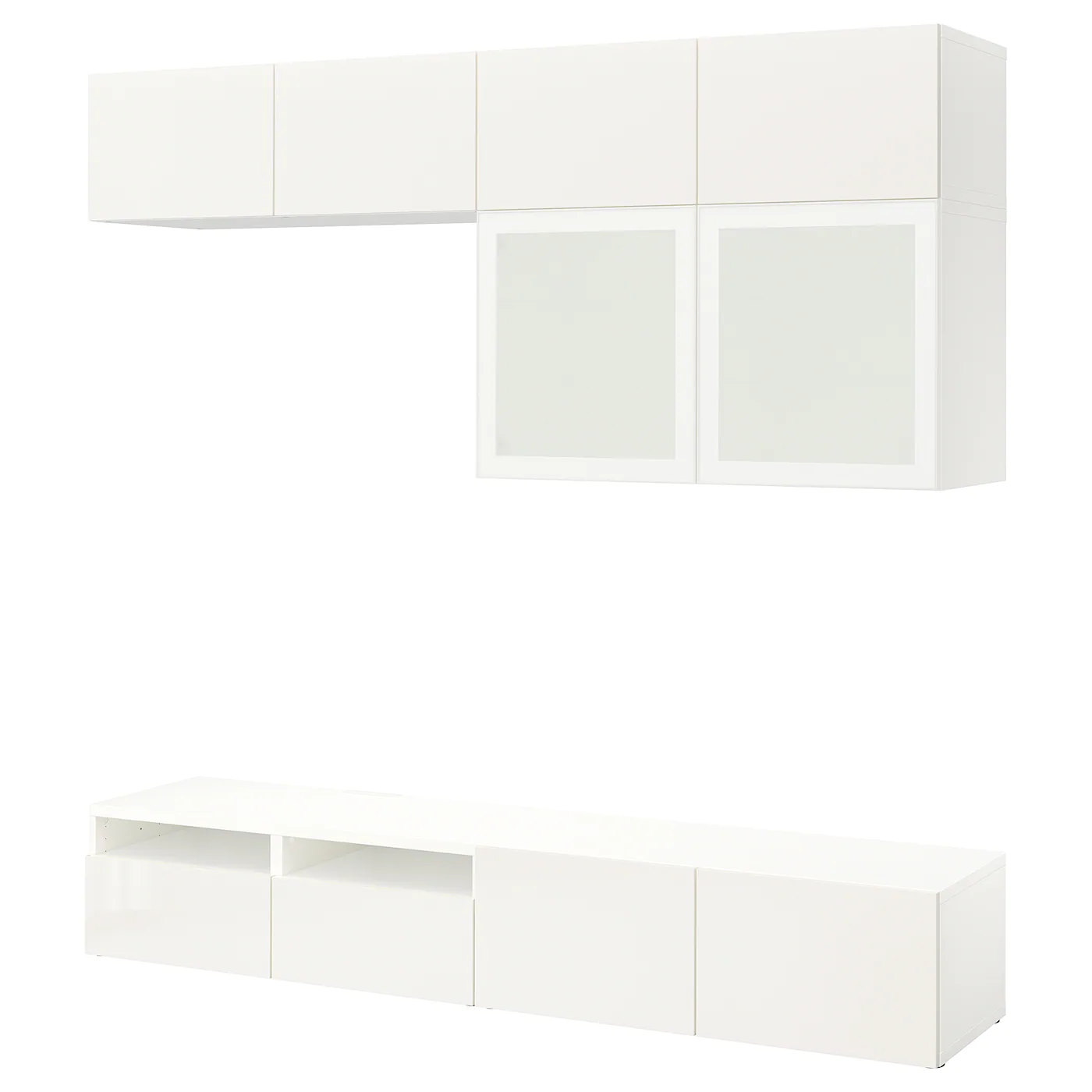 IKEA BESTÅ TV Storage Combination/glass Doors White/Selsviken Highgloss/white Frosted Glass 94 1/2x16 1/2x91 " Blackbrown/selsviken High Gloss/beige Smoked Glass