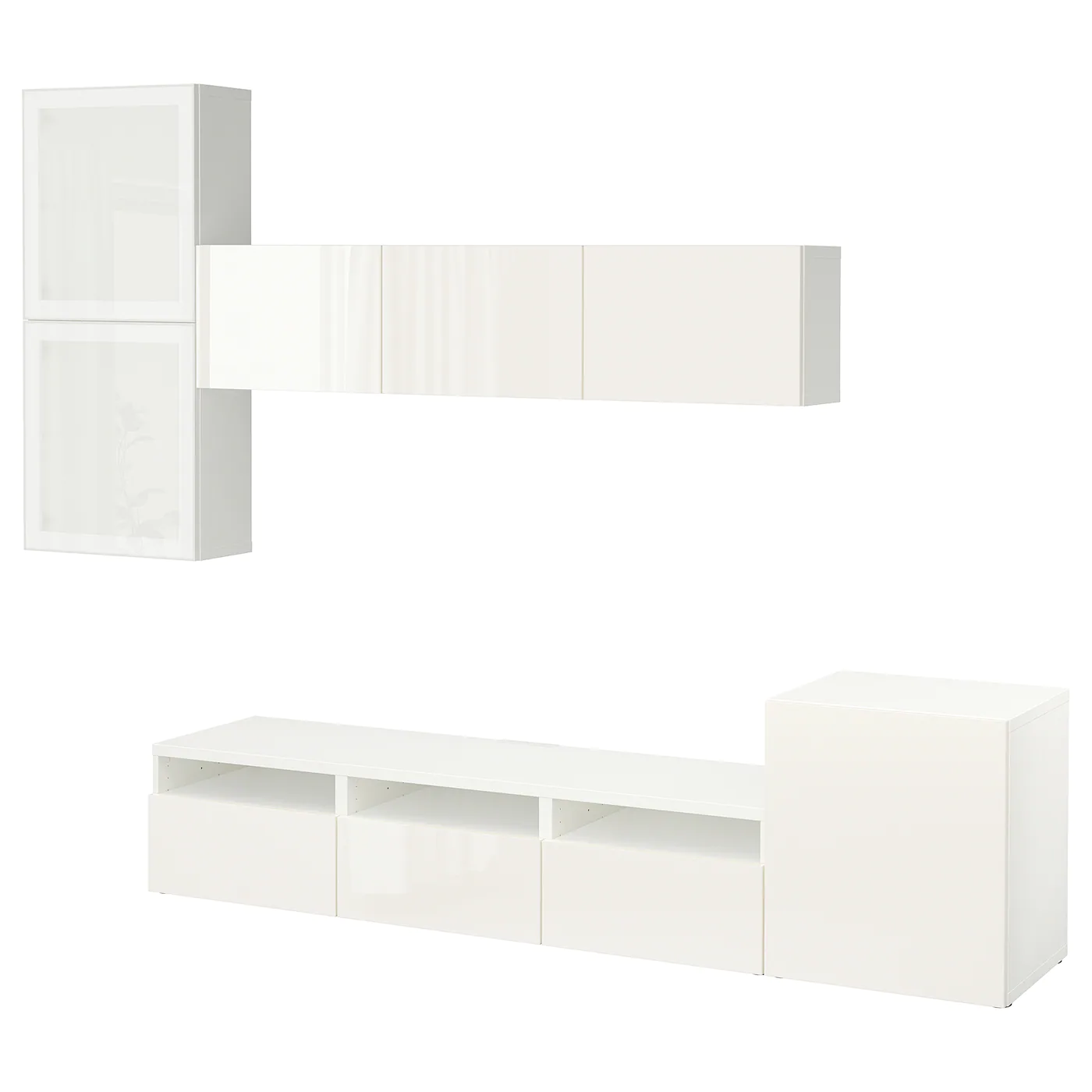 IKEA BESTÅ TV Storage Combination/glass Doors White/Selsviken Highgloss/white Frosted Glass 118 1/8x16 1/2x83 1/8 " Blackbrown/selsviken High Gloss/beige Clear Glass