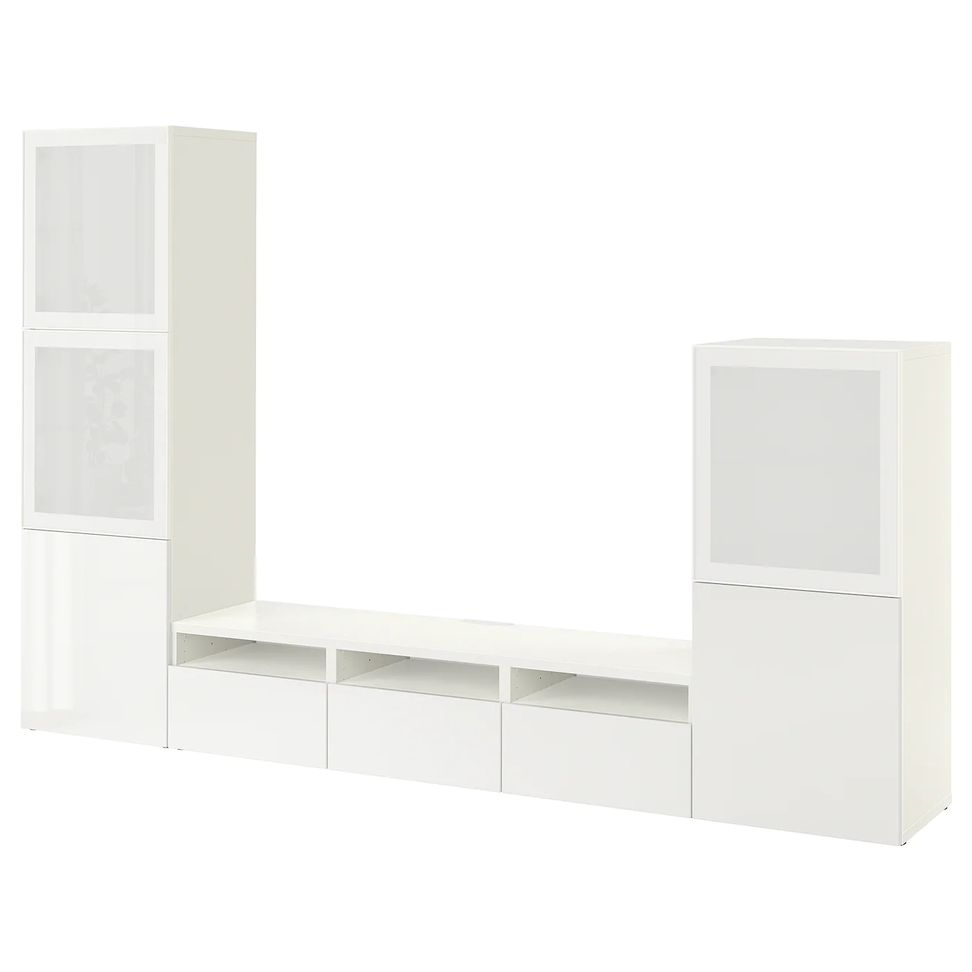 IKEA BESTÅ TV Storage Combination/glass Doors White/Selsviken Highgloss/white Frosted Glass 118 1/8x16 1/2x76 " Blackbrown/selsviken High Gloss/black Clear Glass