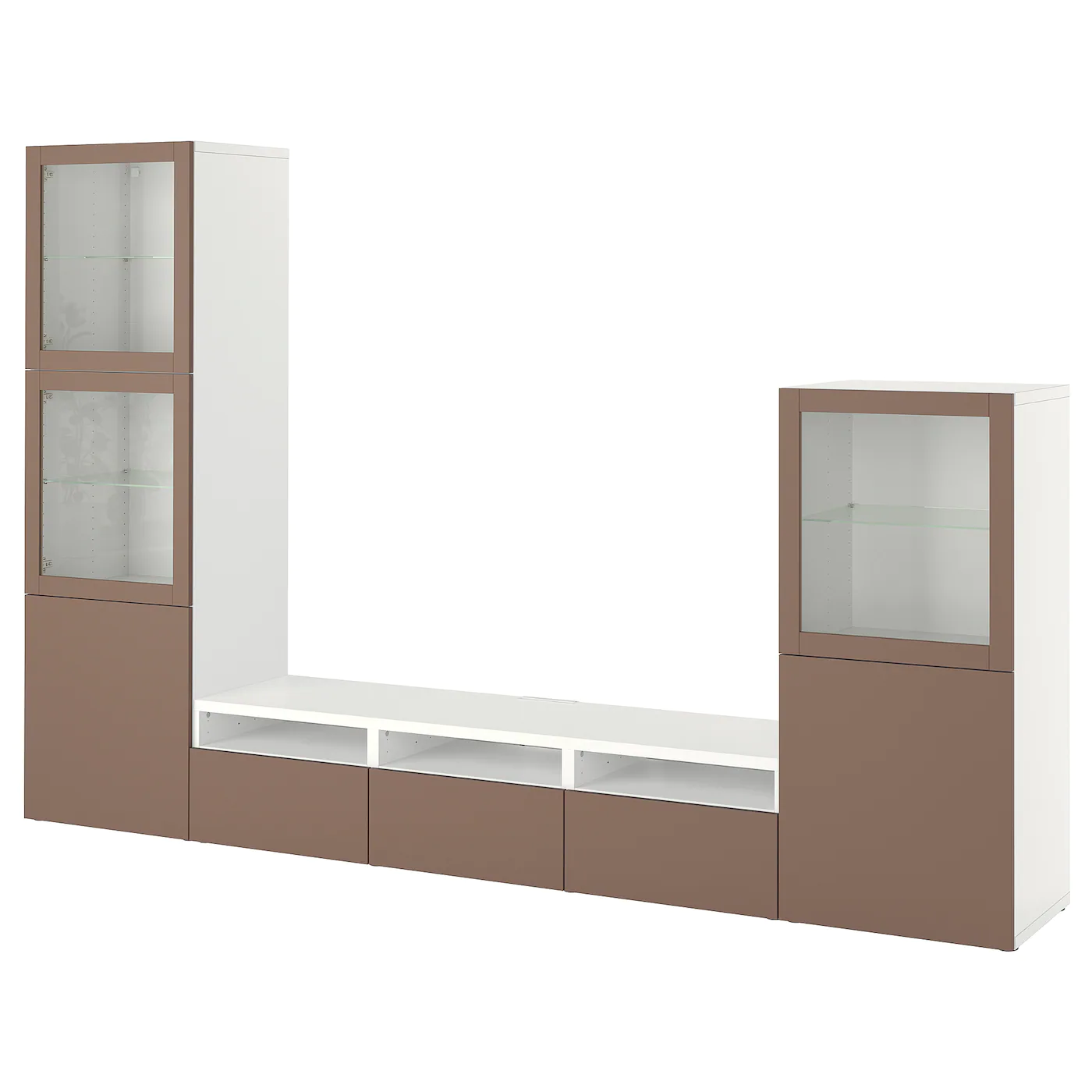 IKEA BESTÅ TV Storage Combination/glass Doors White Sindvik/Lappviken Light Graybrown 118 1/8x16 1/2x76 " Walnut Effect Light Gray/selsviken High Gloss/white Clear Glass