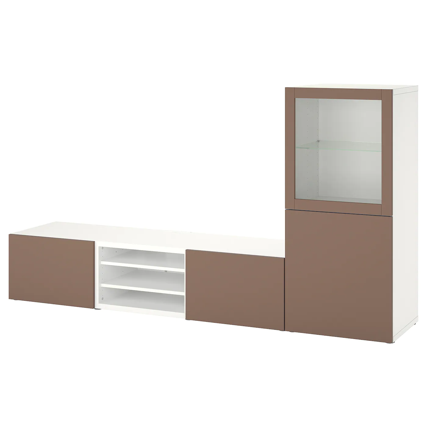 IKEA BESTÅ TV Storage Combination/glass Doors White Sindvik/Lappviken Light Graybrown 94 1/2x16 1/2x50 3/4 " Blackbrown/selsviken High Gloss/beige Clear Glass