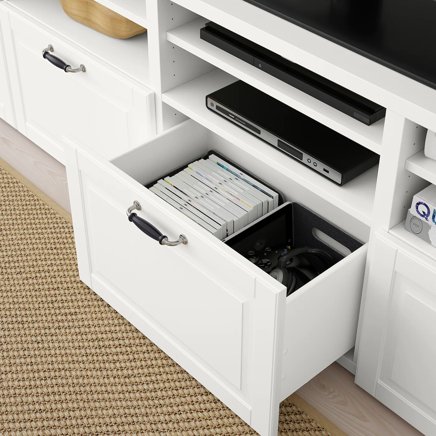 IKEA BESTÅ TV Storage Combination/glass Doors White Smeviken/Ostvik White Clear Glass 118 1/8x16 1/2x91 " Blackbrown/selsviken High Gloss/black Smoked Glass 7 IKEA BESTÅ TV Storage Combination/glass Doors White Smeviken/Ostvik White Clear Glass 118 1/8x16 1/2x91 " Blackbrown/selsviken High Gloss/black Smoked Glass - Image 5