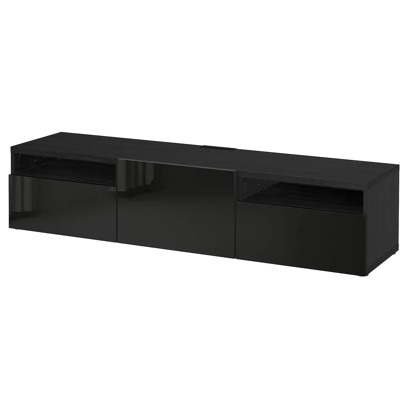 IKEA BESTÅ TV Unit Blackbrown/Selsviken Highgloss/black 70 7/8x16 1/2x15 3/8 " Blackbrown Hedeviken/dark Brown Stained Oak Veneer