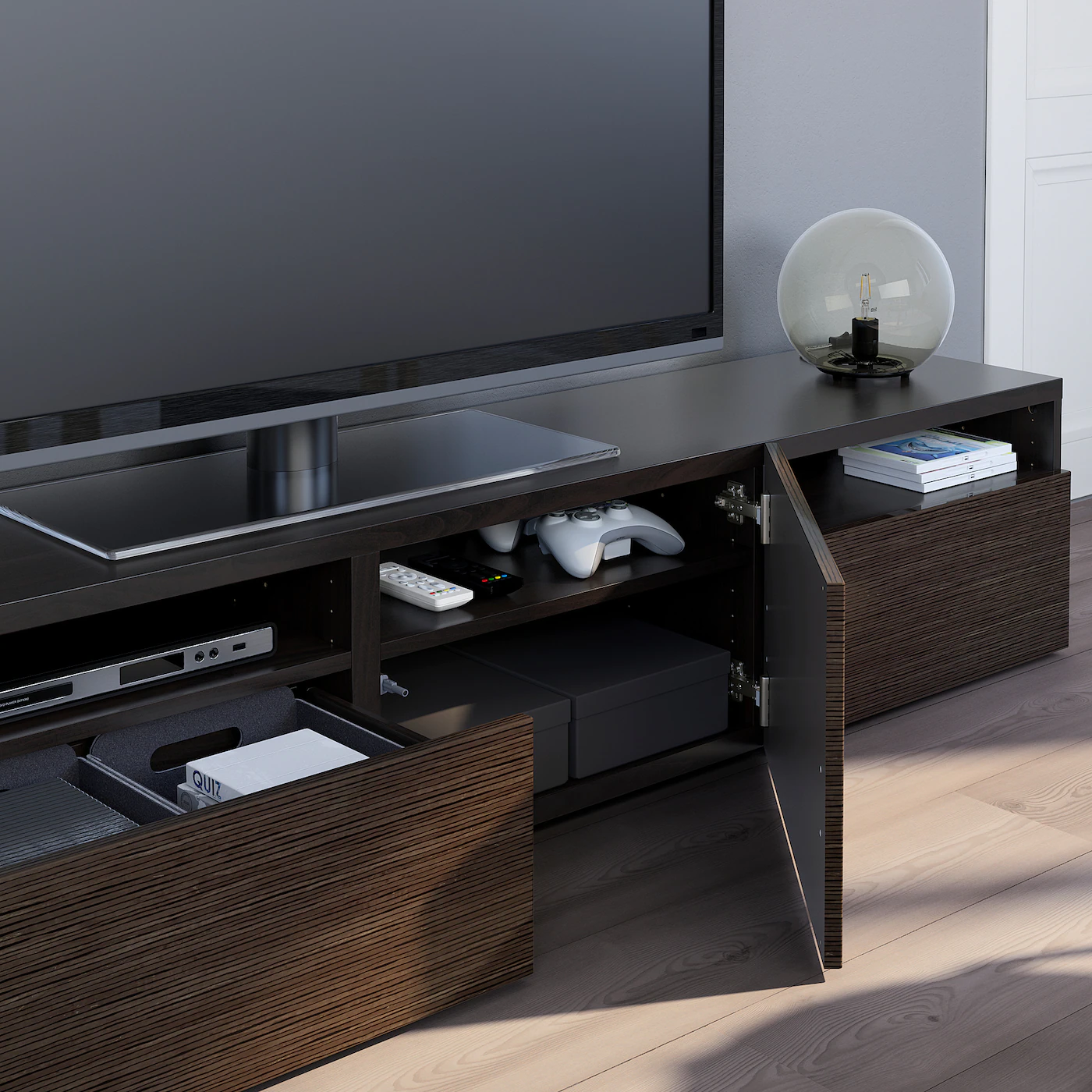 IKEA BESTÅ TV Unit Blackbrown/Selsviken Highgloss/brown 70 7/8x16 1/2x15 3/8 " Blackbrown Hedeviken/dark Brown Stained Oak Veneer 8 IKEA BESTÅ TV Unit Blackbrown/Selsviken Highgloss/brown 70 7/8x16 1/2x15 3/8 " Blackbrown Hedeviken/dark Brown Stained Oak Veneer - Image 6