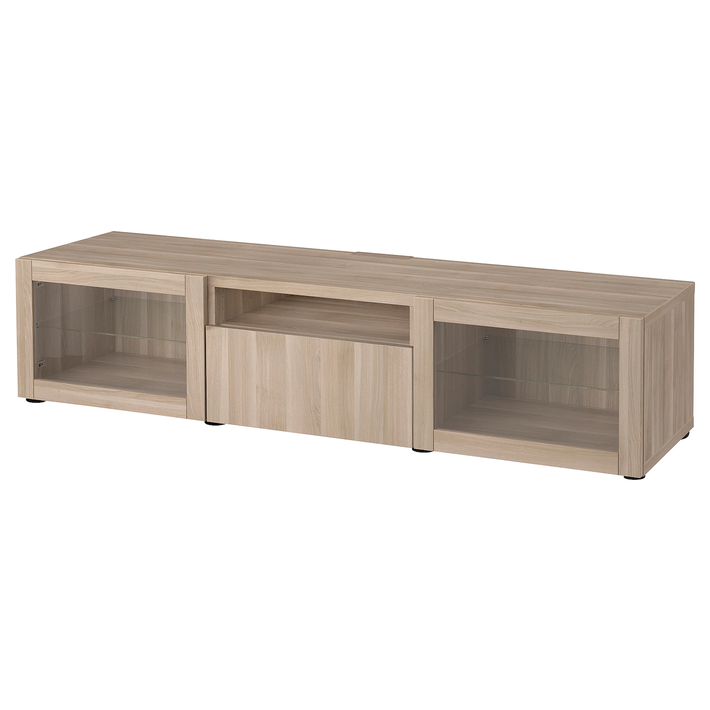 IKEA BESTÅ TV Unit Walnut Effect Light Gray/Lappviken Gray Stained Walnut Eff Clear Glass 70 7/8x16 1/2x15 3/8 " Blackbrown/selsviken High Gloss/black Smoked Glass