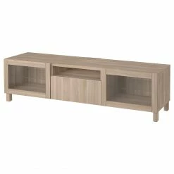 IKEA BESTÅ TV Unit Walnut Effect Light Gray/Lappviken/Stubbarp Gray Stained Walnut Eff Clear Glass 70 7/8x16 1/2x18 7/8 " Blackbrown/selsviken High Gloss/black Clear Glass