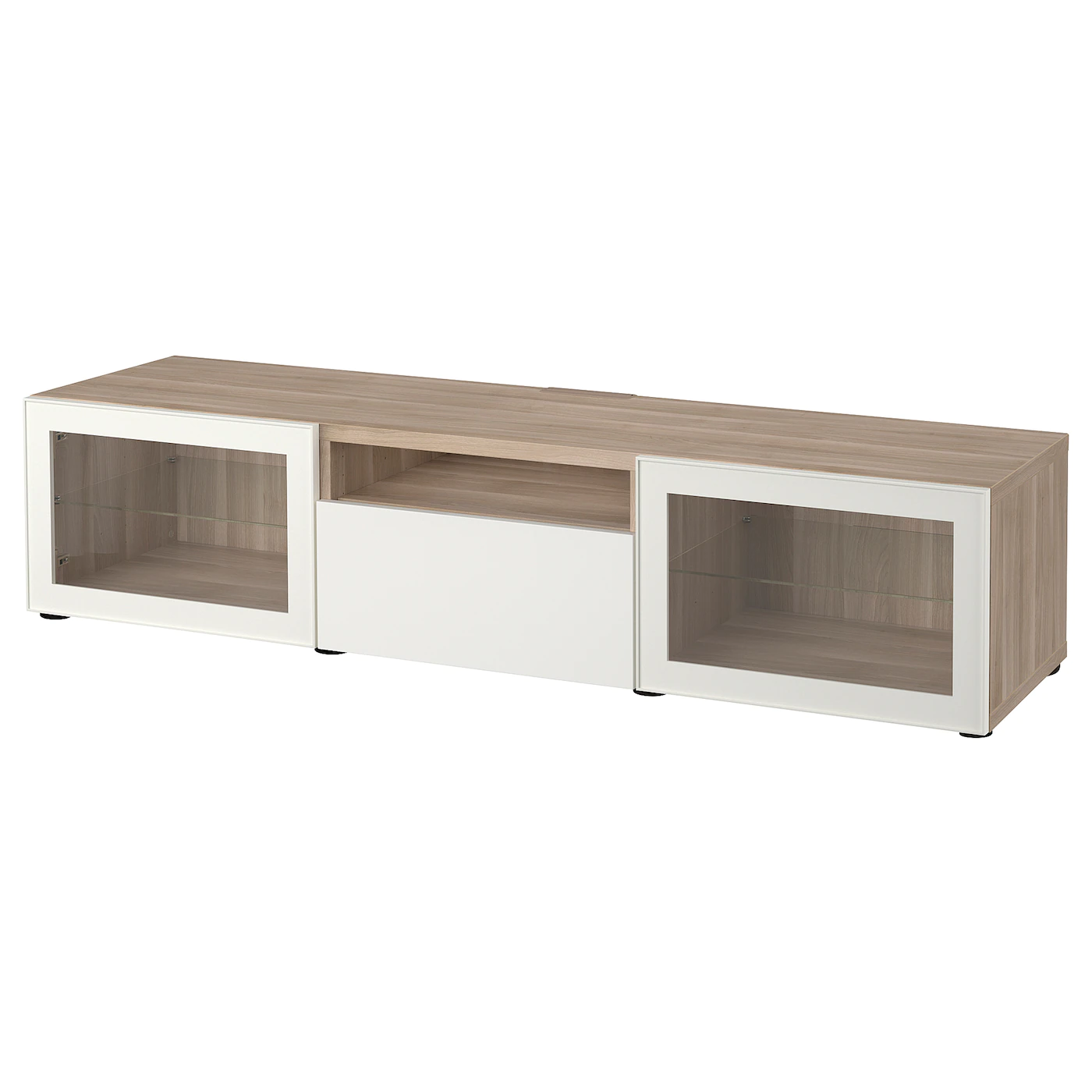 IKEA BESTÅ TV Unit Walnut Effect Light Gray/Selsviken High Gloss/white Clear Glass 70 7/8x16 1/2x15 3/8 " Blackbrown/lappviken Blackbrown Clear Glass