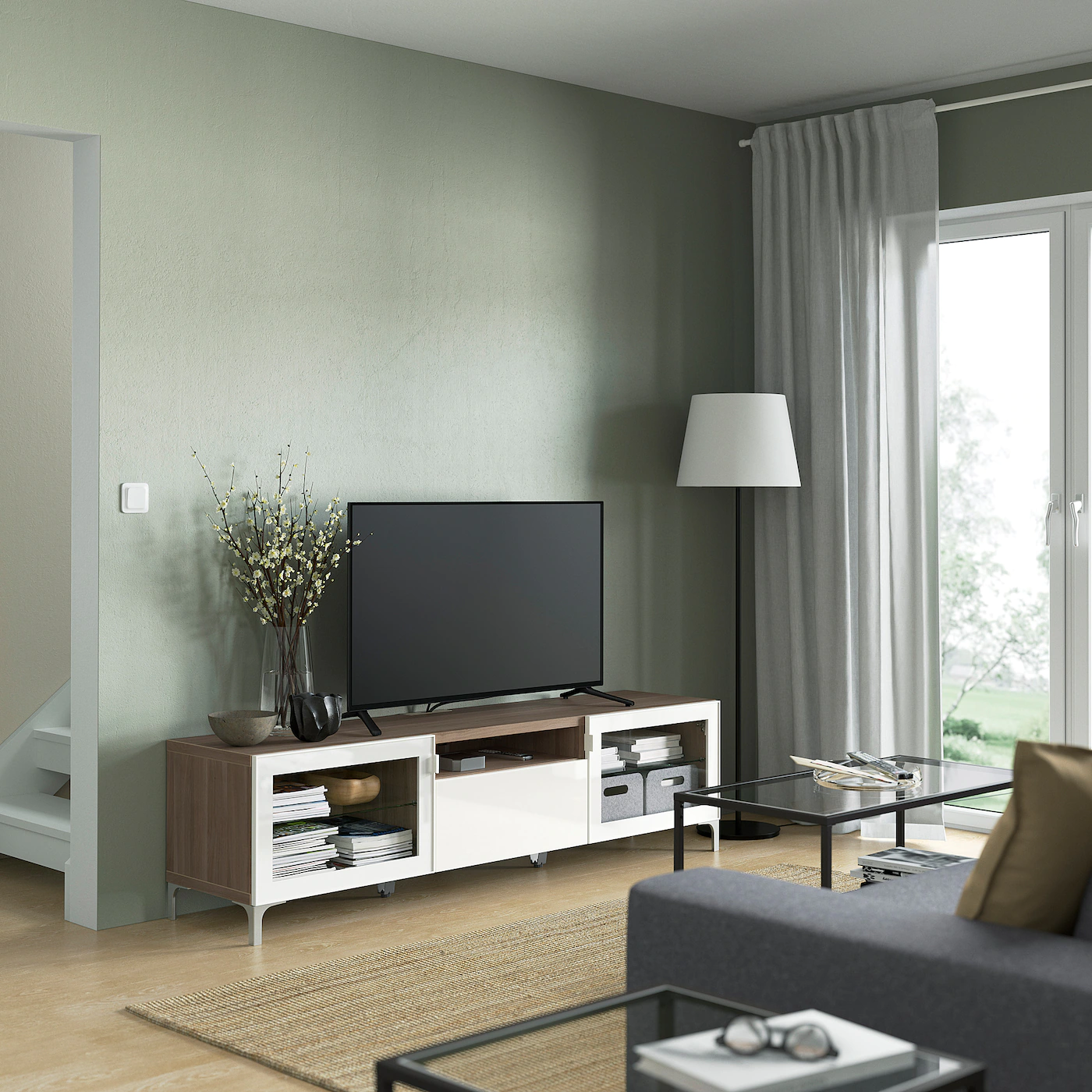 IKEA BESTÅ TV Unit Walnut Effect Light Gray/Selsviken/Nannarp High Gloss/white Clear Glass 70 7/8x16 1/2x18 7/8 " Blackbrown/lappviken/stubbarp Blackbrown Clear Glass 5 IKEA BESTÅ TV Unit Walnut Effect Light Gray/Selsviken/Nannarp High Gloss/white Clear Glass 70 7/8x16 1/2x18 7/8 " Blackbrown/lappviken/stubbarp Blackbrown Clear Glass - Image 3