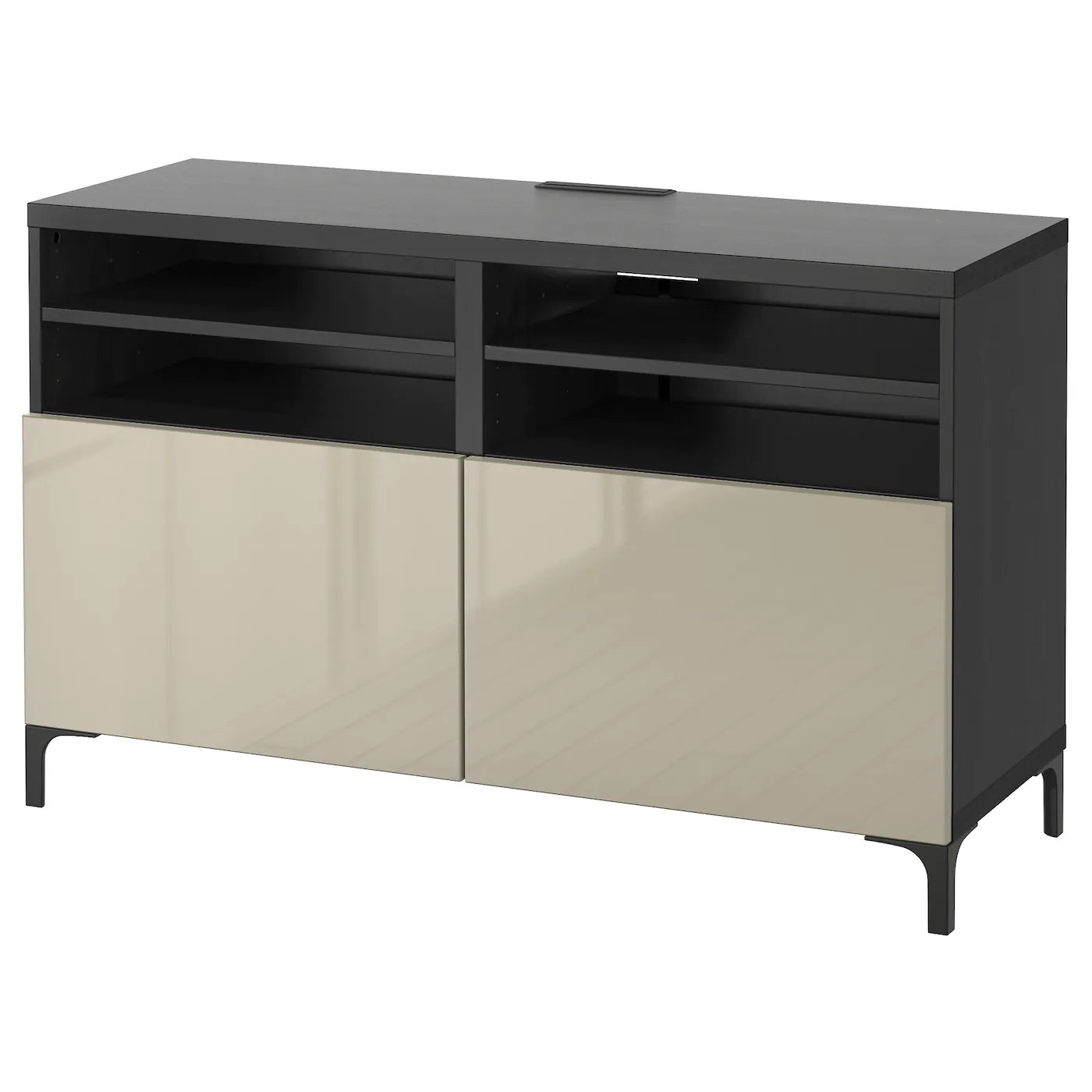 IKEA BESTÅ TV Unit With Doors Blackbrown/Selsviken/Nannarp Highgloss/beige 47 1/4x16 1/2x29 1/8 " Blackbrown/hedeviken/stubbarp Oak Veneer