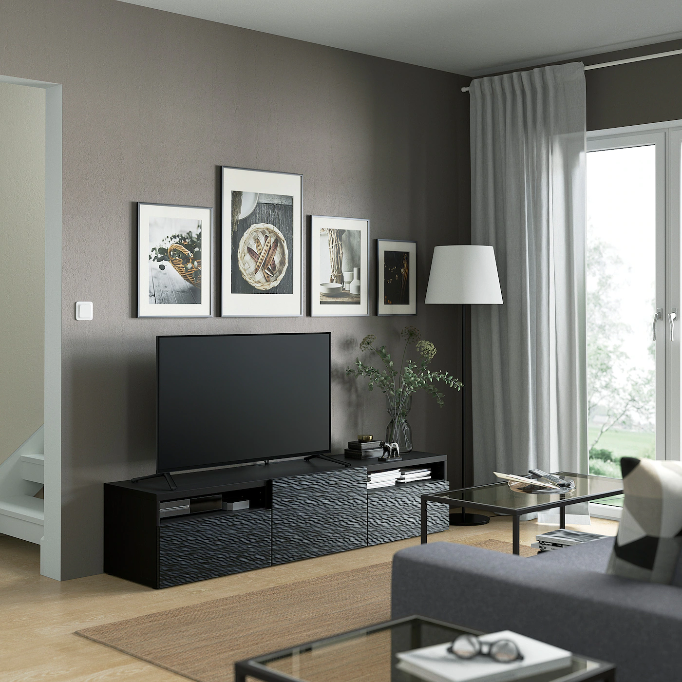 IKEA BESTÅ TV Unit With Drawers And Door Blackbrown/Laxviken Black 70 7/8x16 1/2x15 3/8 " Blackbrown/kallviken Dark Gray 5 IKEA BESTÅ TV Unit With Drawers And Door Blackbrown/Laxviken Black 70 7/8x16 1/2x15 3/8 " Blackbrown/kallviken Dark Gray - Image 3