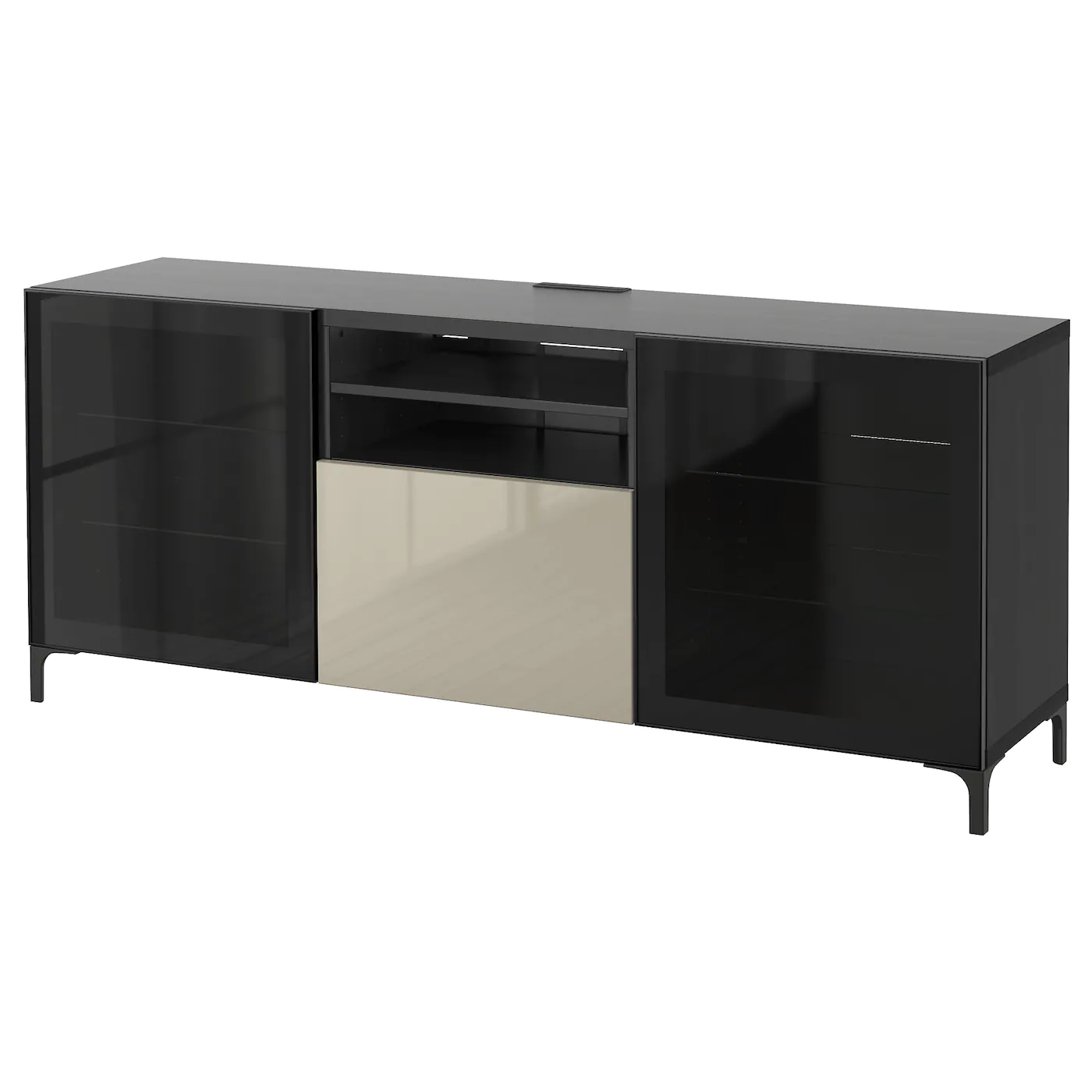 IKEA BESTÅ TV Unit With Drawers Blackbrown/Selsviken/Nannarp High Gloss/beige Clear Glass 70 7/8x16 1/2x29 1/8 " Blackbrown/selsviken High Gloss/black Clear Glass