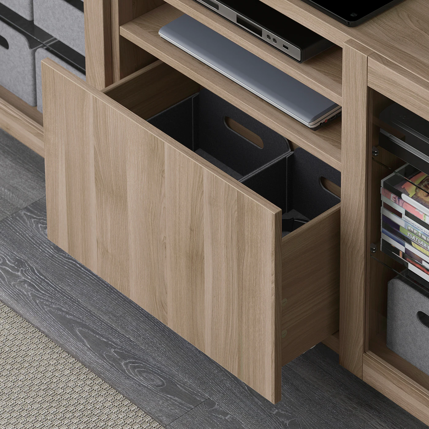 IKEA BESTÅ TV Unit With Drawers Lappviken/Sindvik Gray Stained Walnut Eff Clear Glass 70 7/8x15 3/4x29 1/8 " Blackbrown Glassvik/selsviken/nannarp Black 5 IKEA BESTÅ TV Unit With Drawers Lappviken/Sindvik Gray Stained Walnut Eff Clear Glass 70 7/8x15 3/4x29 1/8 " Blackbrown Glassvik/selsviken/nannarp Black - Image 3