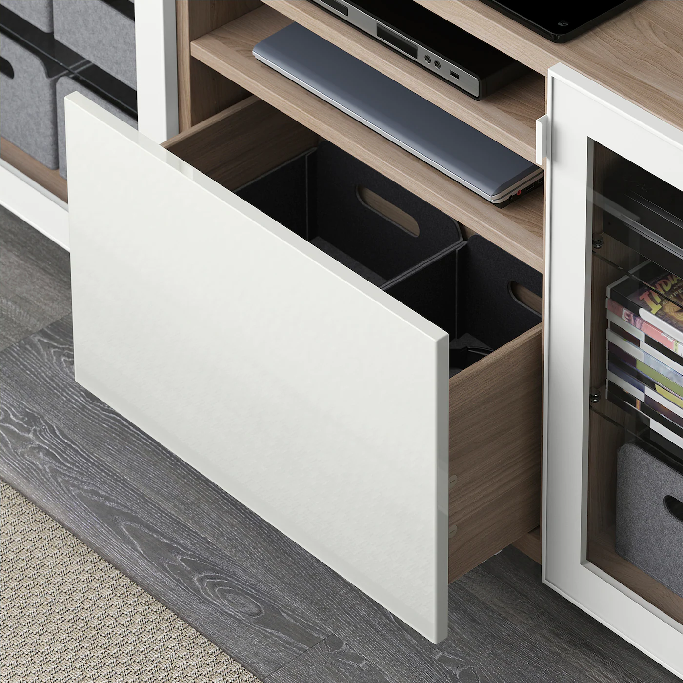 IKEA BESTÅ TV Unit With Drawers Walnut Effect Light Gray/Selsviken High Gloss/white Clear Glass 70 7/8x15 3/4x29 1/8 " Blackbrown/selsviken High Gloss/black Smoked Glass 5 IKEA BESTÅ TV Unit With Drawers Walnut Effect Light Gray/Selsviken High Gloss/white Clear Glass 70 7/8x15 3/4x29 1/8 " Blackbrown/selsviken High Gloss/black Smoked Glass - Image 3