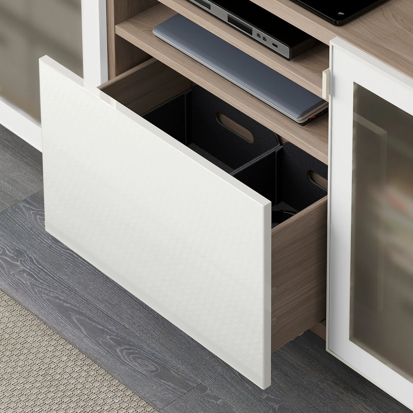 IKEA BESTÅ TV Unit With Drawers Walnut Effect Light Gray/Selsviken Highgloss/white Frosted Glass 70 7/8x15 3/4x29 1/8 " Blackbrown Glassvik/selsviken/nannarp Black 5 IKEA BESTÅ TV Unit With Drawers Walnut Effect Light Gray/Selsviken Highgloss/white Frosted Glass 70 7/8x15 3/4x29 1/8 " Blackbrown Glassvik/selsviken/nannarp Black - Image 3