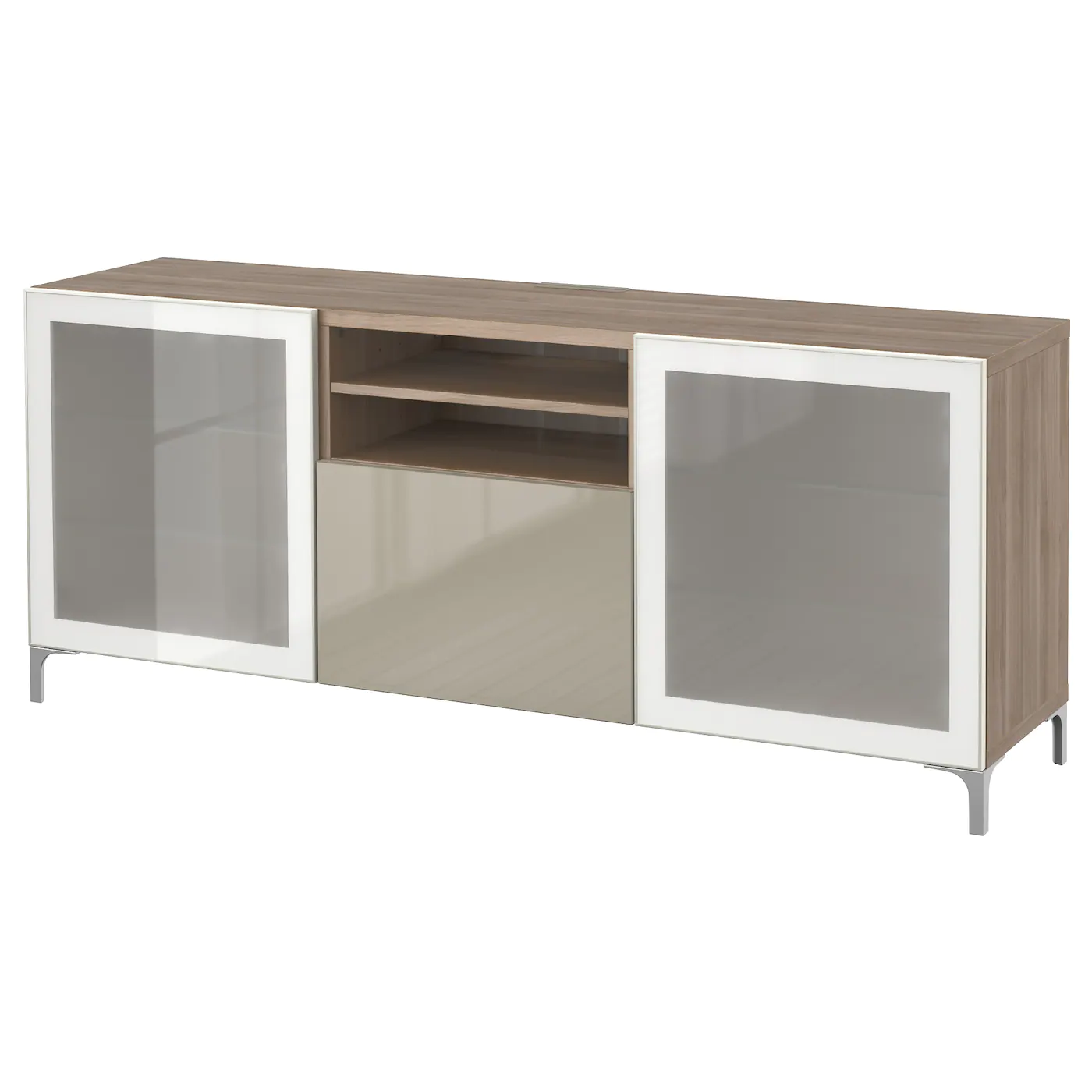 IKEA BESTÅ TV Unit With Drawers Walnut Effect Light Gray/Selsviken/Nannarp High Gloss/beige Frosted Glass 70 7/8x16 1/2x29 1/8 " Blackbrown Glassvik/selsviken/nannarp Black