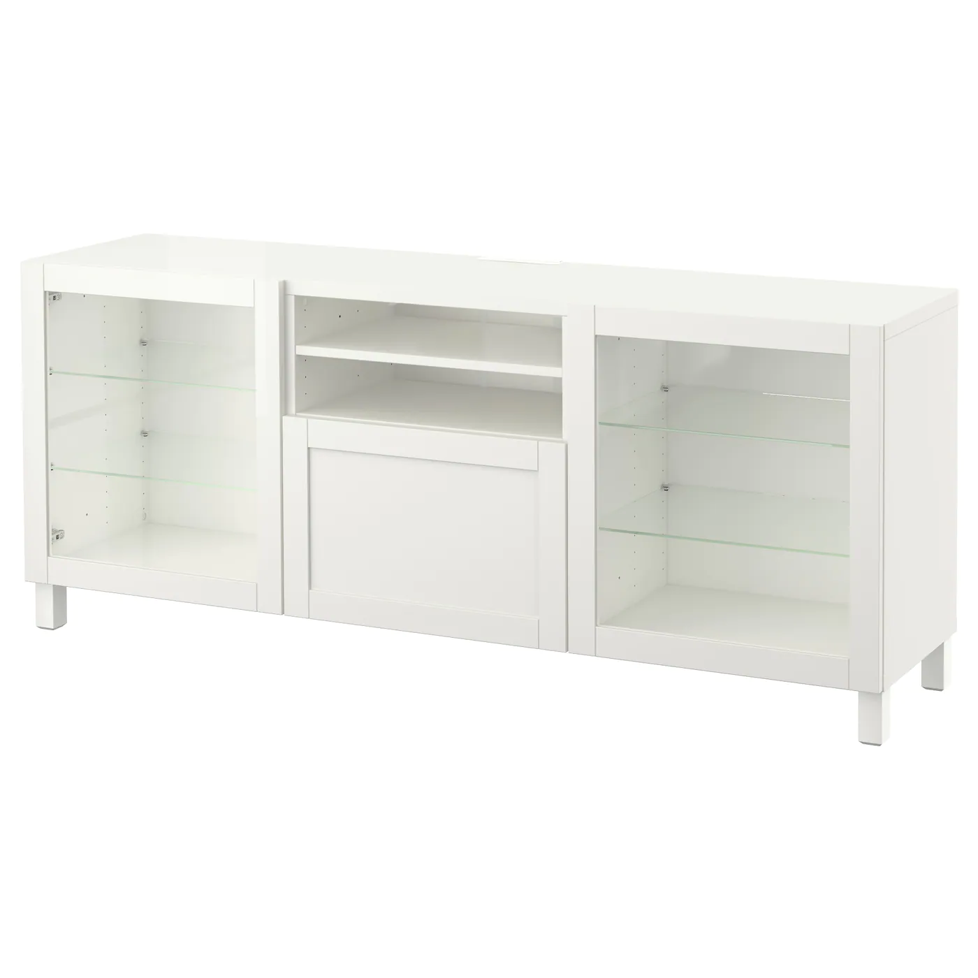 IKEA BESTÅ TV Unit With Drawers White/Hanviken/Stubbarp White Clear Glass 70 7/8x16 1/2x29 1/8 " Blackbrown/selsviken High Gloss/black Clear Glass
