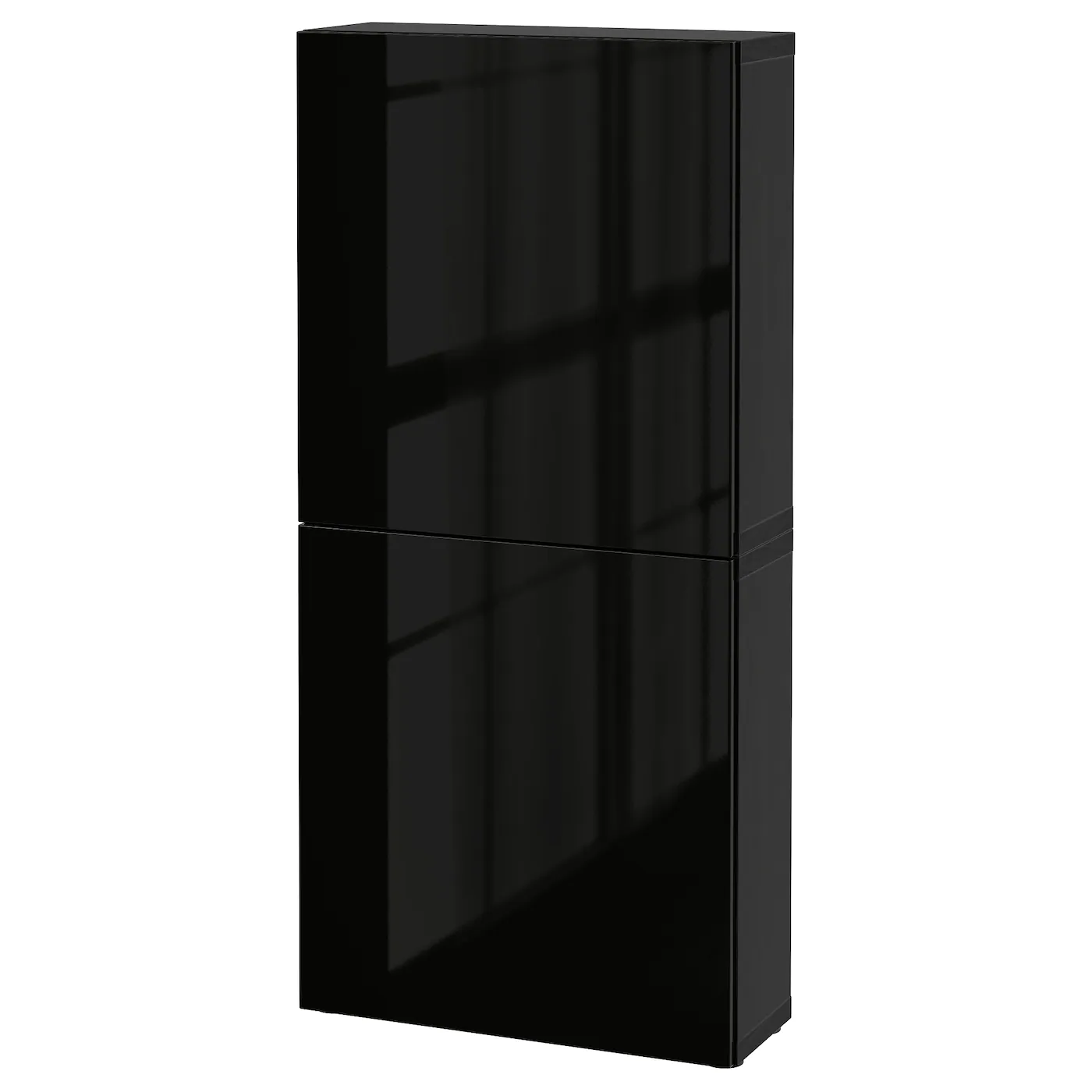 IKEA BESTÅ Wall Cabinet With 2 Doors Blackbrown/Selsviken Highgloss/black 23 5/8x8 5/8x50 3/8 " Blackbrown/lappviken Blackbrown
