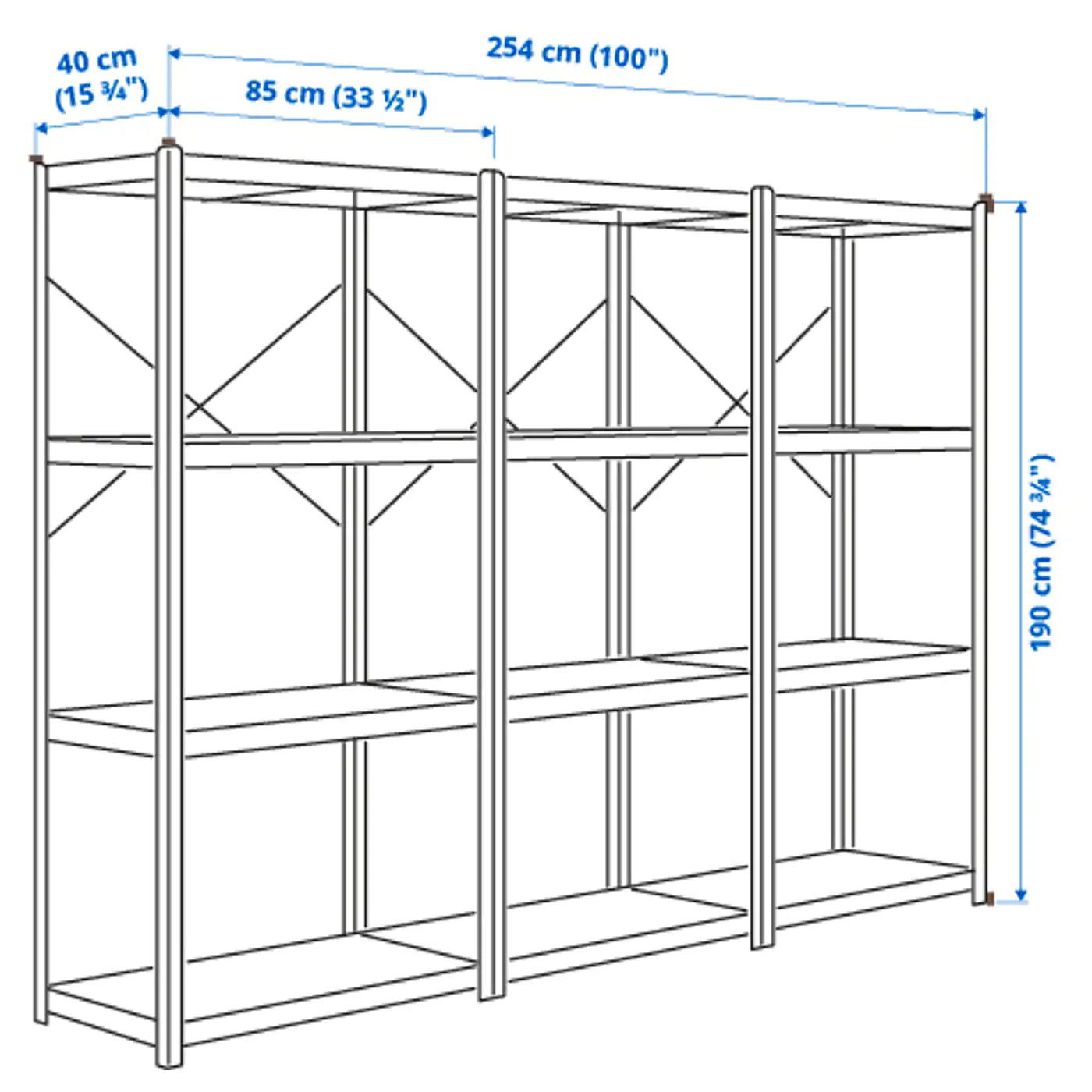 IKEA BROR 3 Section Shelving Unit White 100x15 3/4x74 3/4 " 5 IKEA BROR 3 Section Shelving Unit White 100x15 3/4x74 3/4 " - Image 3