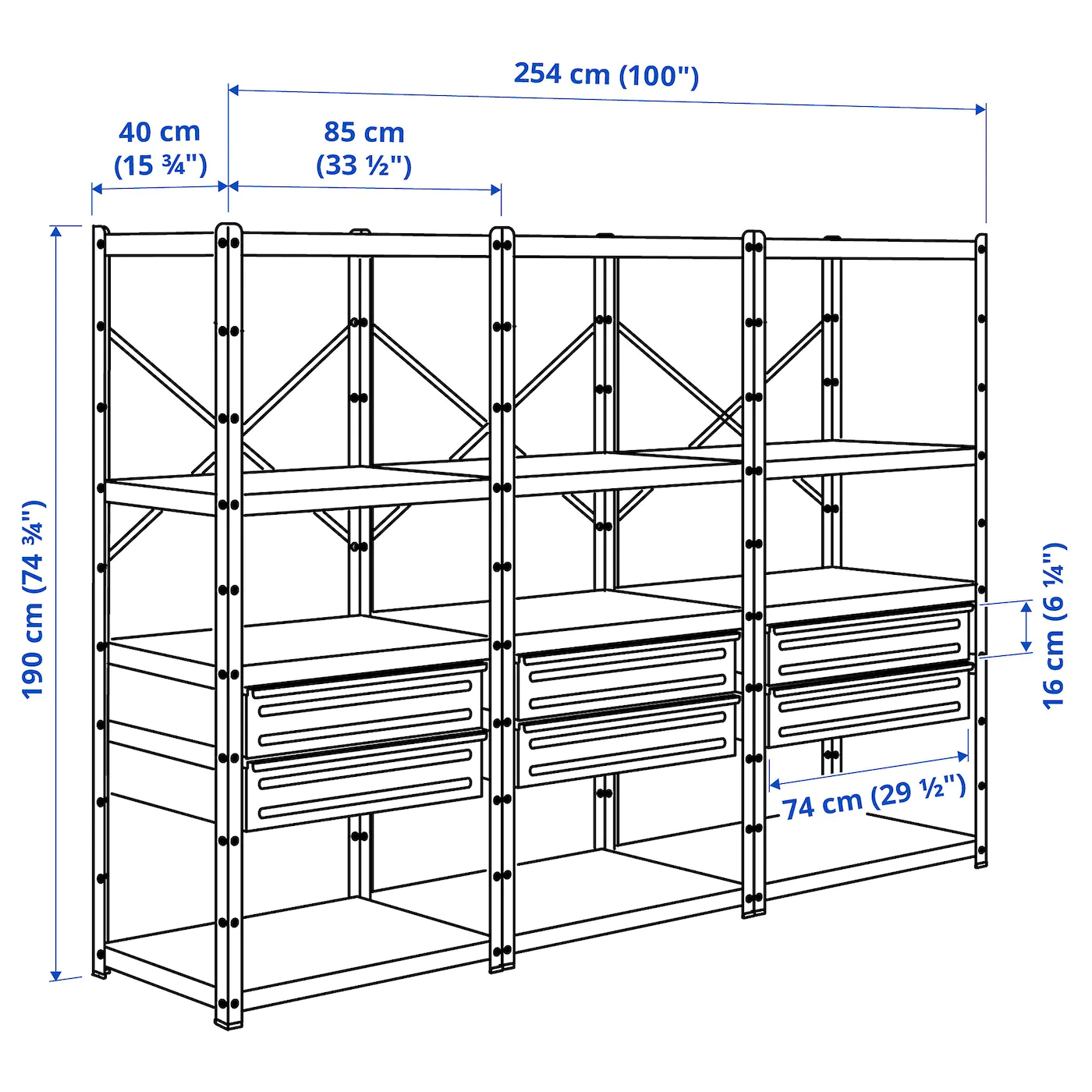 IKEA BROR Shelving Unit With Drawers/shelves Black 100x15 3/4x74 3/4 " 5 IKEA BROR Shelving Unit With Drawers/shelves Black 100x15 3/4x74 3/4 " - Image 3