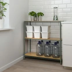 IKEA OMAR 1 Section Shelving Unit Graygreen Bamboo 36 1/4x14 1/8x37 " -Ikea Storage solution systems Sales omar 1 section shelving unit gray green bamboo 0946529 pe798110 s5