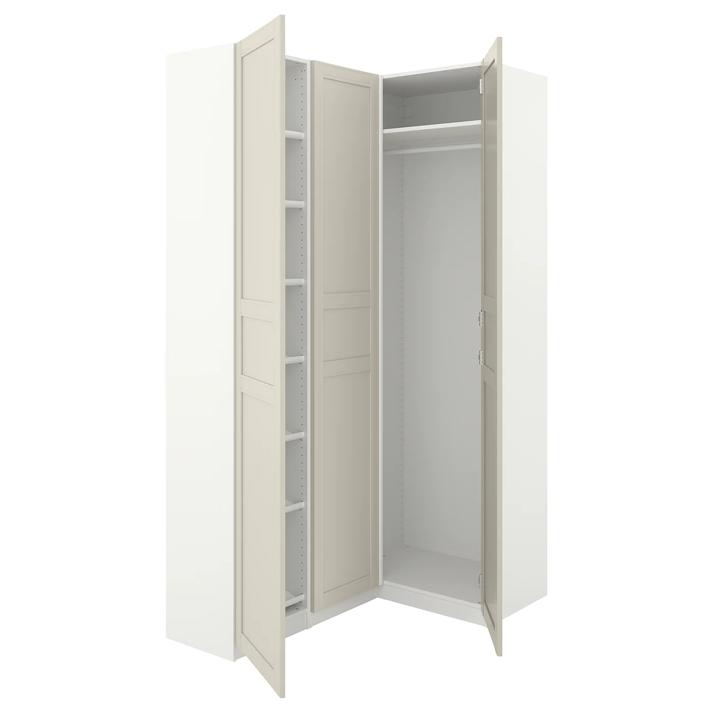 IKEA PAX Corner Wardrobe White/Flisberget Light Beige 63 1/8/34 5/8x93 1/8 "