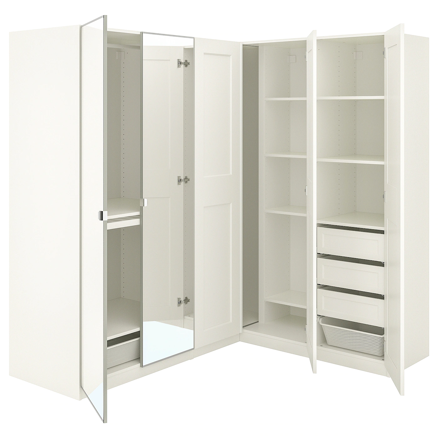 IKEA PAX / GRIMO/VIKEDAL Corner Wardrobe White/mirror Glass 82 3/4/63 1/8x79 1/4 " 1 IKEA PAX / GRIMO/VIKEDAL Corner Wardrobe White/mirror Glass 82 3/4/63 1/8x79 1/4 " -Ikea Storage solution systems Sales pax grimo vikedal corner wardrobe white mirror glass 0780642 pe760142 s5