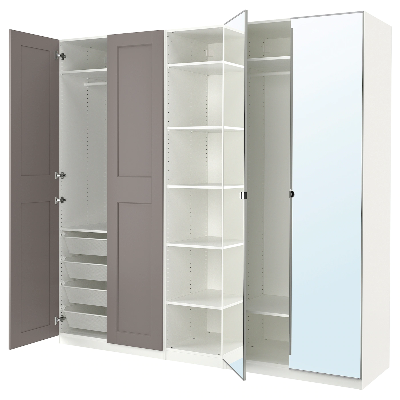 IKEA PAX / GRIMO/VIKEDAL Wardrobe White/gray Mirror Glass 98 3/8x23 5/8x93 1/8 " 2 IKEA PAX / GRIMO/VIKEDAL Wardrobe White/gray Mirror Glass 98 3/8x23 5/8x93 1/8 " -Ikea Storage solution systems Sales pax grimo vikedal wardrobe white gray mirror glass 1080327 pe857965 s5
