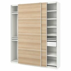 IKEA PAX / MEHAMN Wardrobe Combination White/white Stained Oak Effect 78 3/4x17 3/8x93 1/8 "