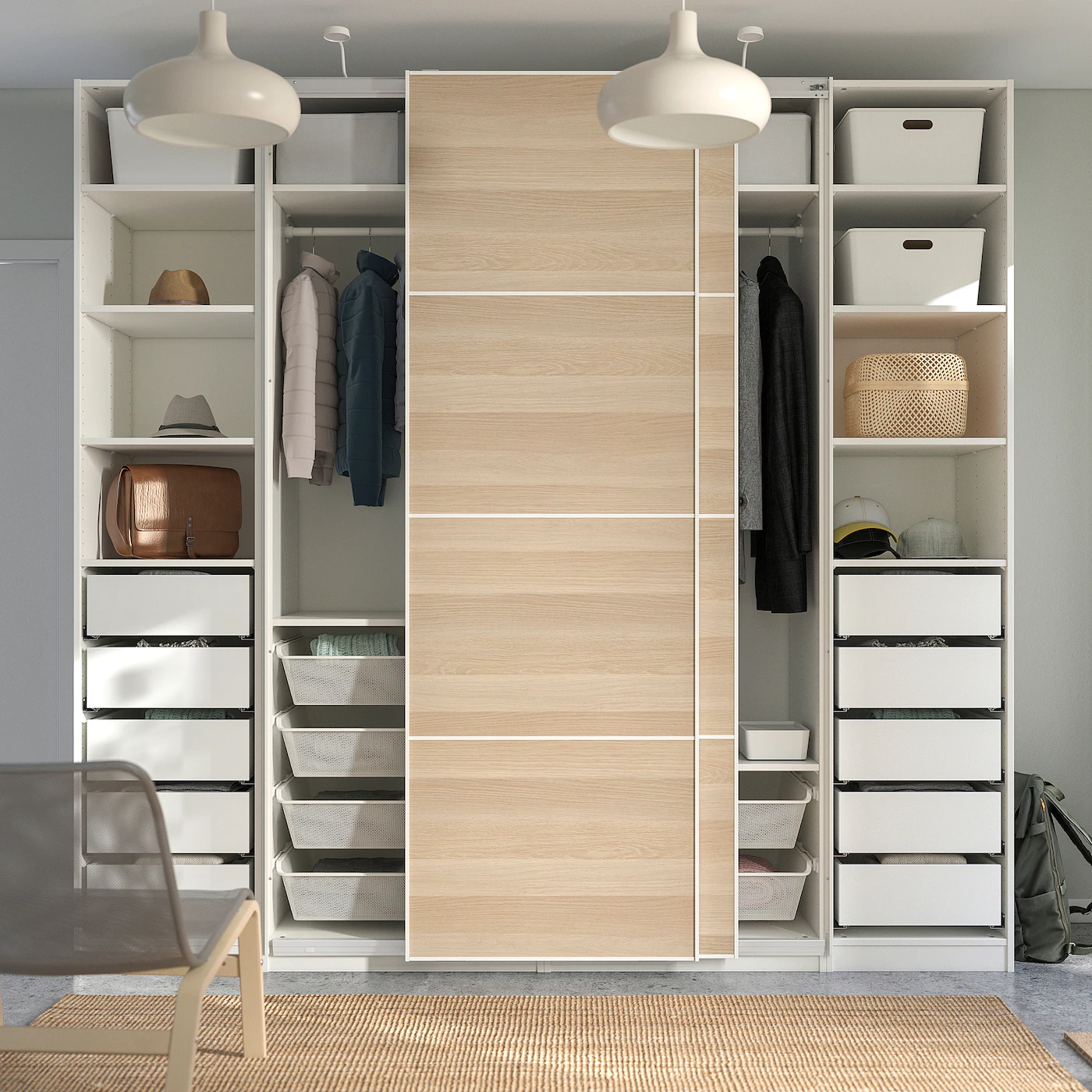 IKEA PAX / MEHAMN Wardrobe White/white Stained Oak Effect 98 3/8x26x93 1/8 " 5 IKEA PAX / MEHAMN Wardrobe White/white Stained Oak Effect 98 3/8x26x93 1/8 " - Image 3