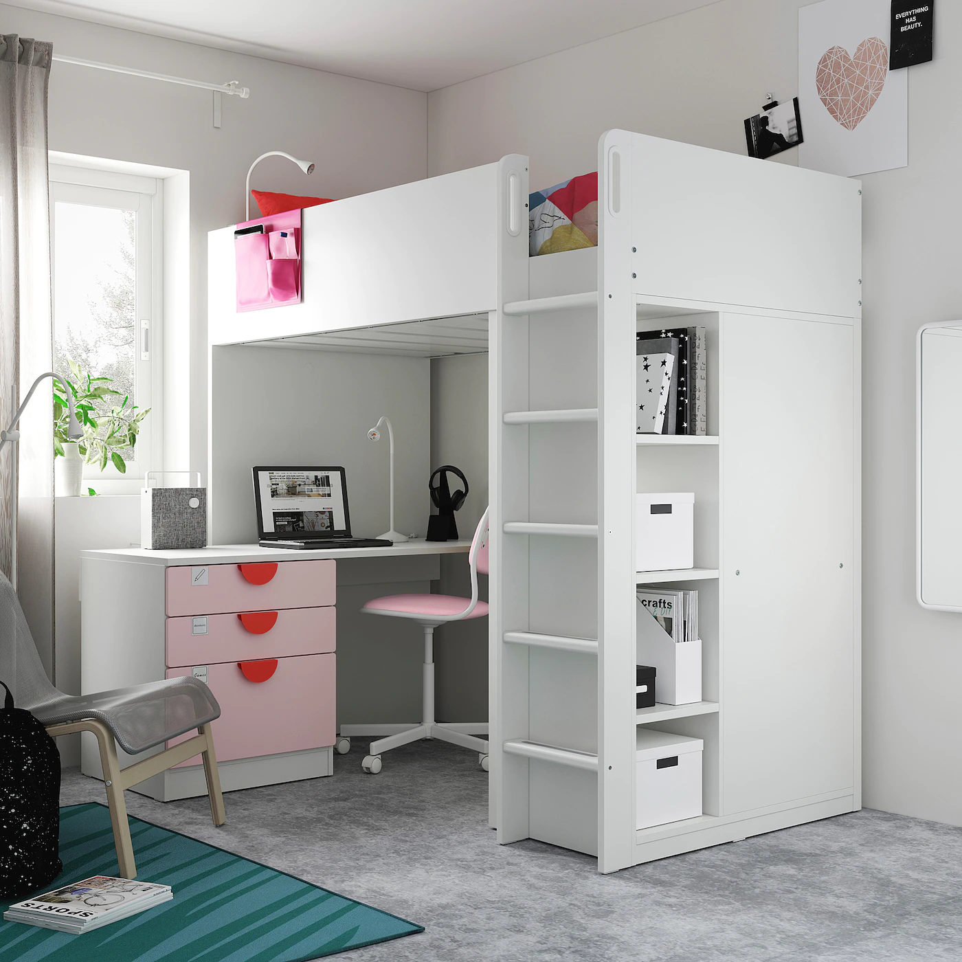 IKEA SMÅSTAD Loft Bed White Pale Pink/with Desk With 4 Drawers Twin 5 IKEA SMÅSTAD Loft Bed White Pale Pink/with Desk With 4 Drawers Twin - Image 3