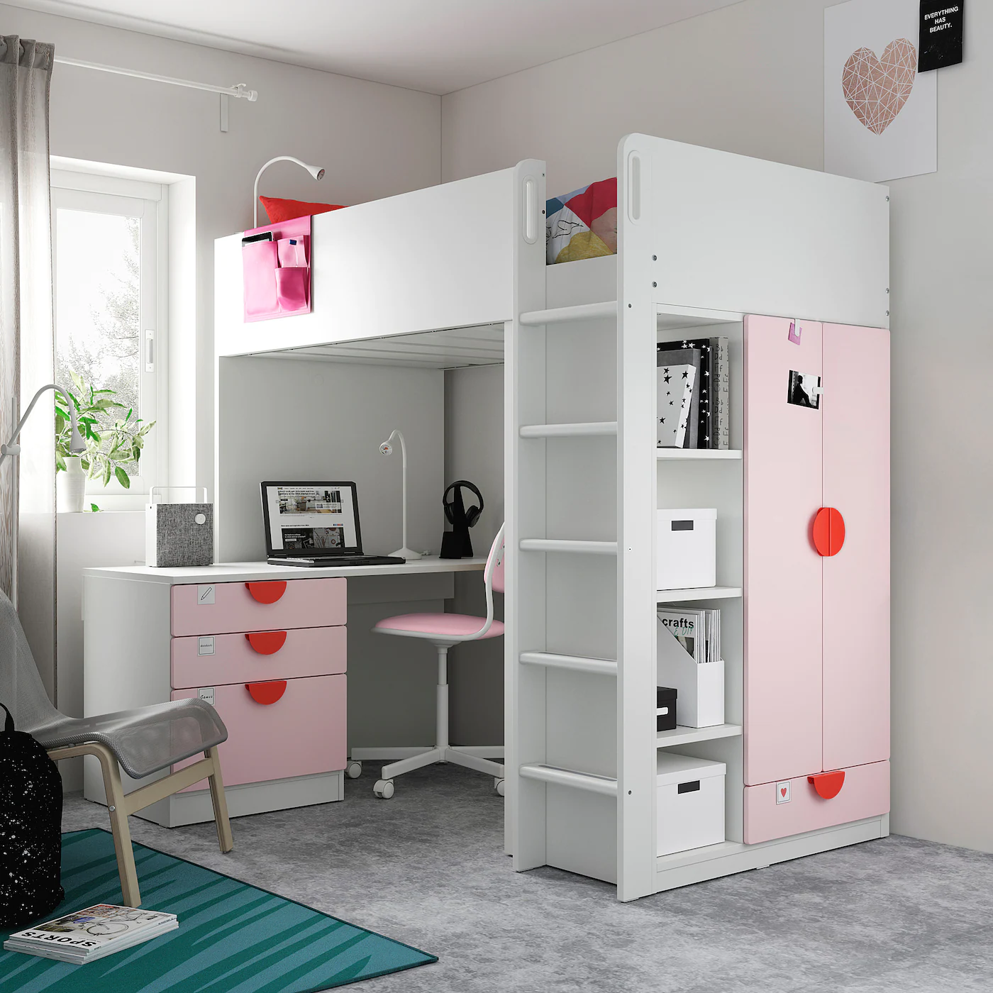 IKEA SMÅSTAD Loft Bed White Pale Pink/with Desk With 4 Drawers Twin 6 IKEA SMÅSTAD Loft Bed White Pale Pink/with Desk With 4 Drawers Twin - Image 4