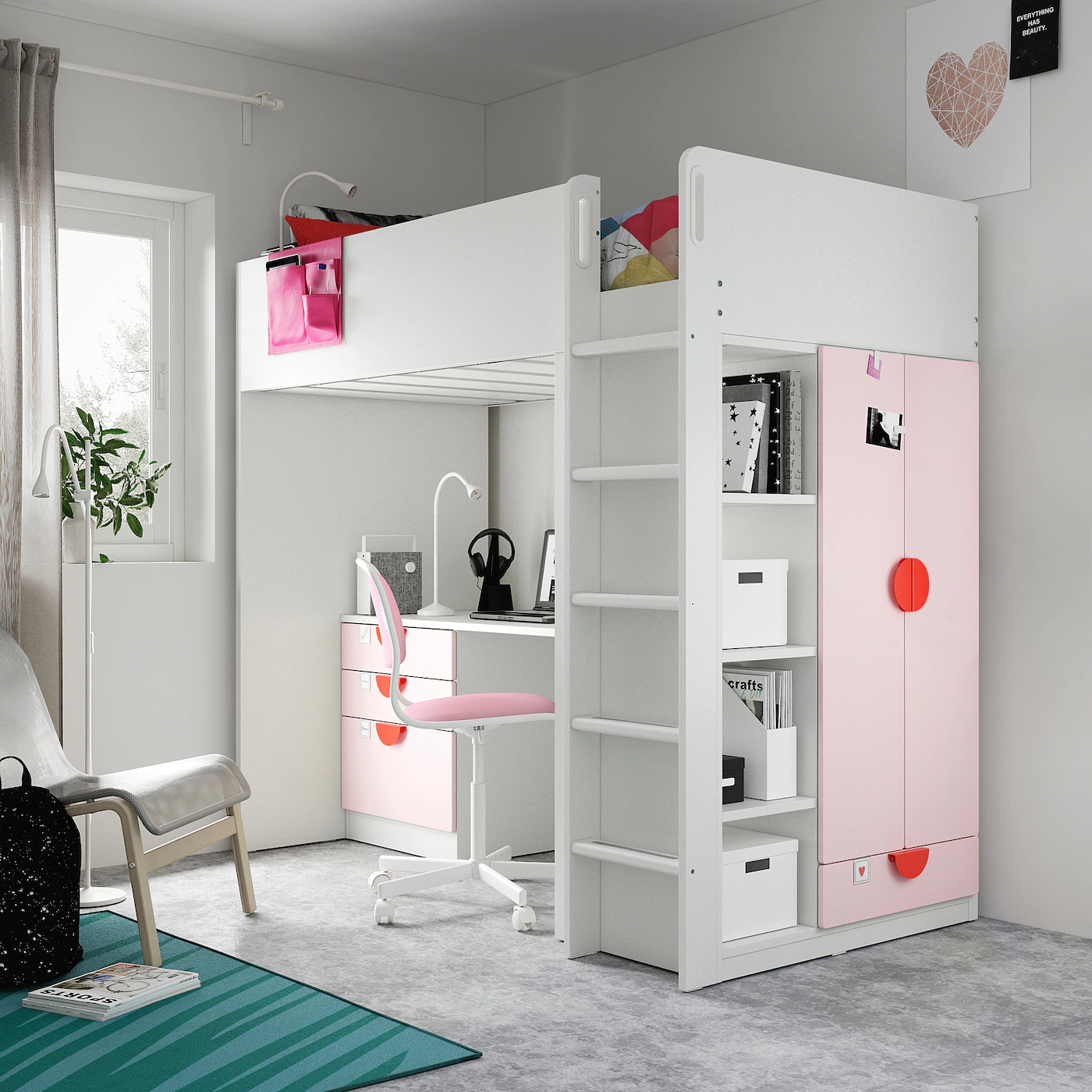IKEA SMÅSTAD Loft Bed White Pale Pink/with Desk With 4 Drawers Twin 7 IKEA SMÅSTAD Loft Bed White Pale Pink/with Desk With 4 Drawers Twin - Image 5