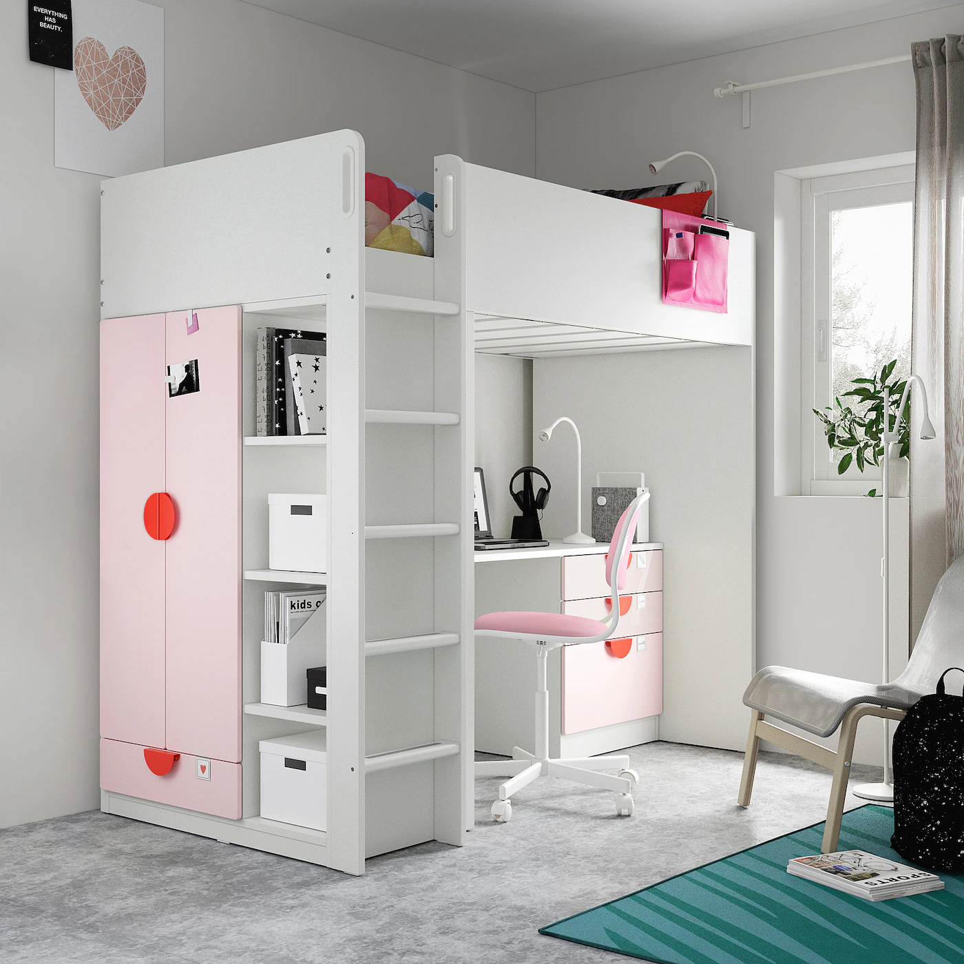 IKEA SMÅSTAD Loft Bed White Pale Pink/with Desk With 4 Drawers Twin 8 IKEA SMÅSTAD Loft Bed White Pale Pink/with Desk With 4 Drawers Twin - Image 6