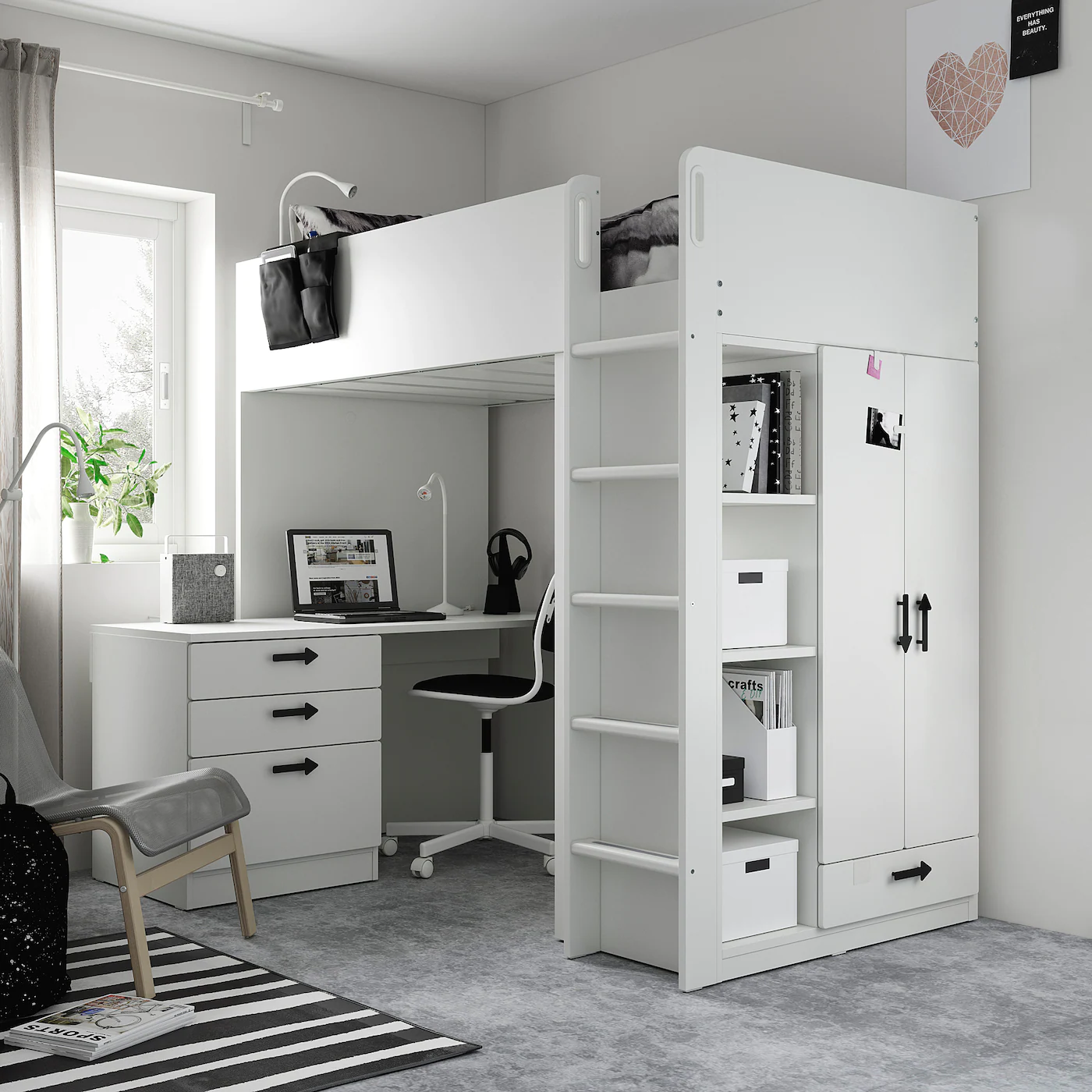 IKEA SMÅSTAD Loft Bed White White/with Desk With 4 Drawers Twin 5 IKEA SMÅSTAD Loft Bed White White/with Desk With 4 Drawers Twin - Image 3
